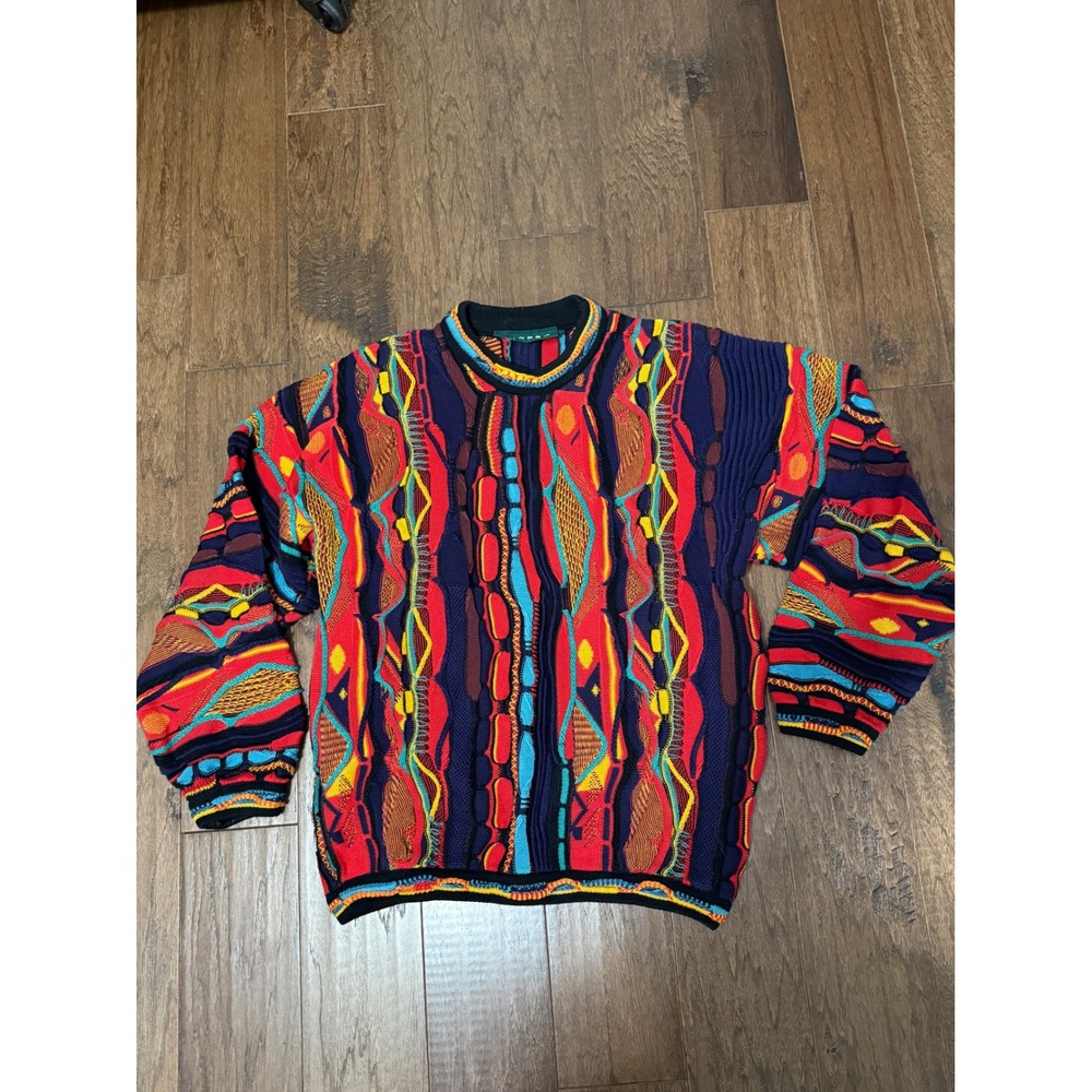Vintage Tundra Canada 3D Knit Sweater Mens Medium Multicolor Coogi Style
